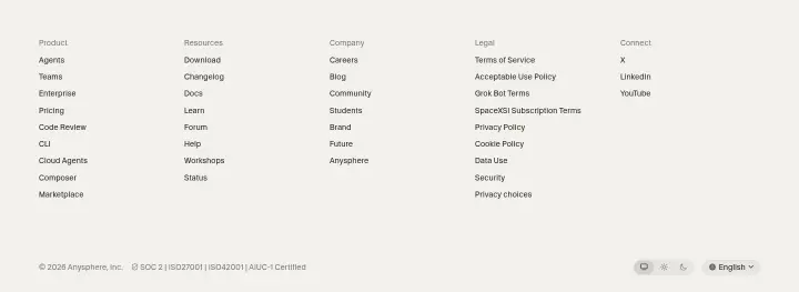 Footer on Cursor