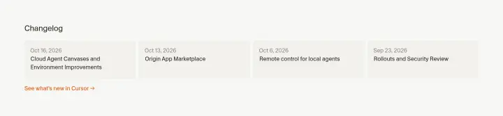 Changelog on Cursor