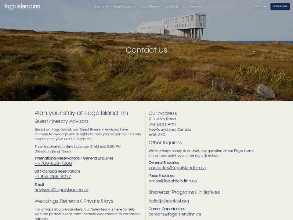 Fogo Island Inn — Contact