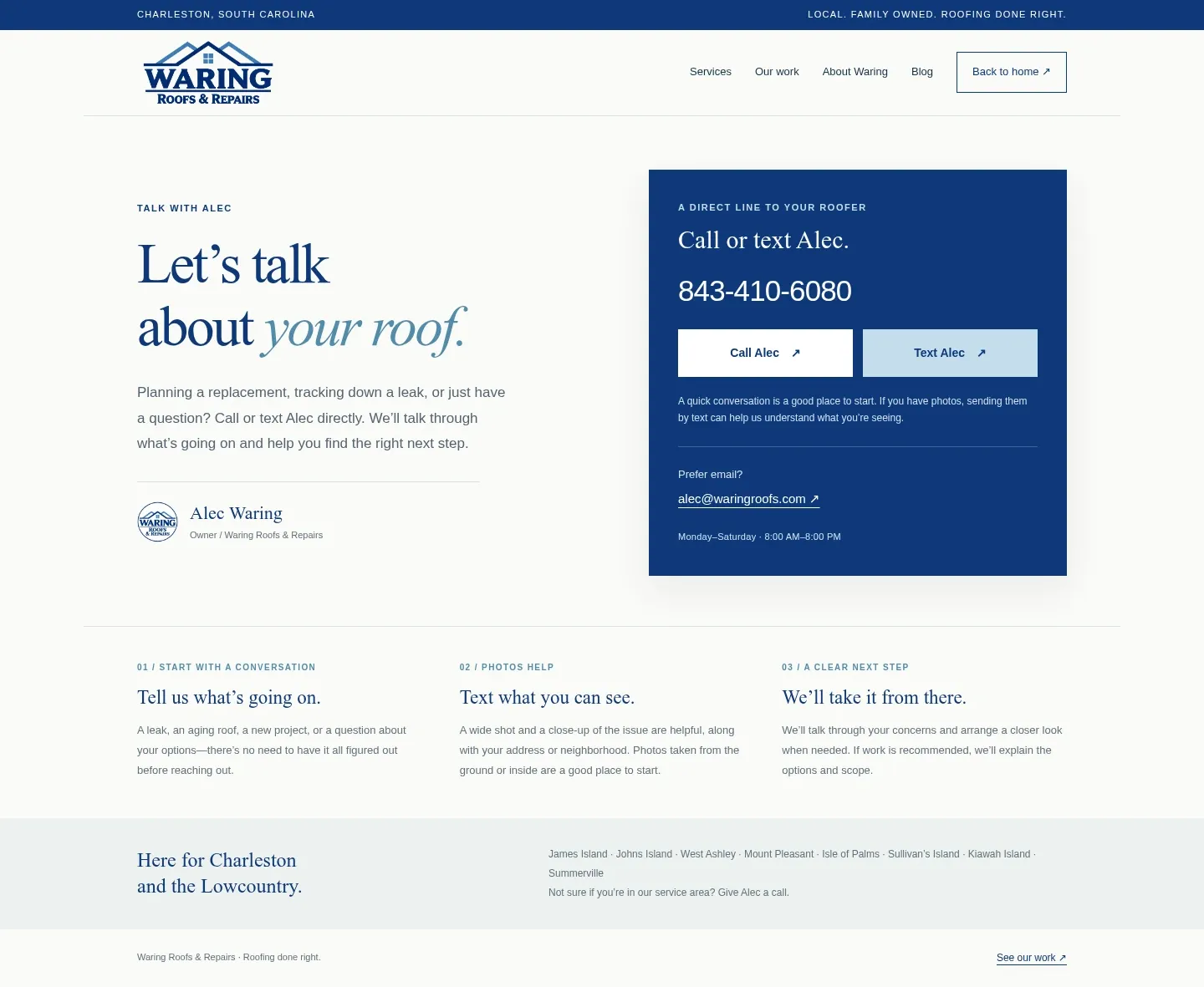 Screenshot of Waring Roofs & Repairs at desktop width
