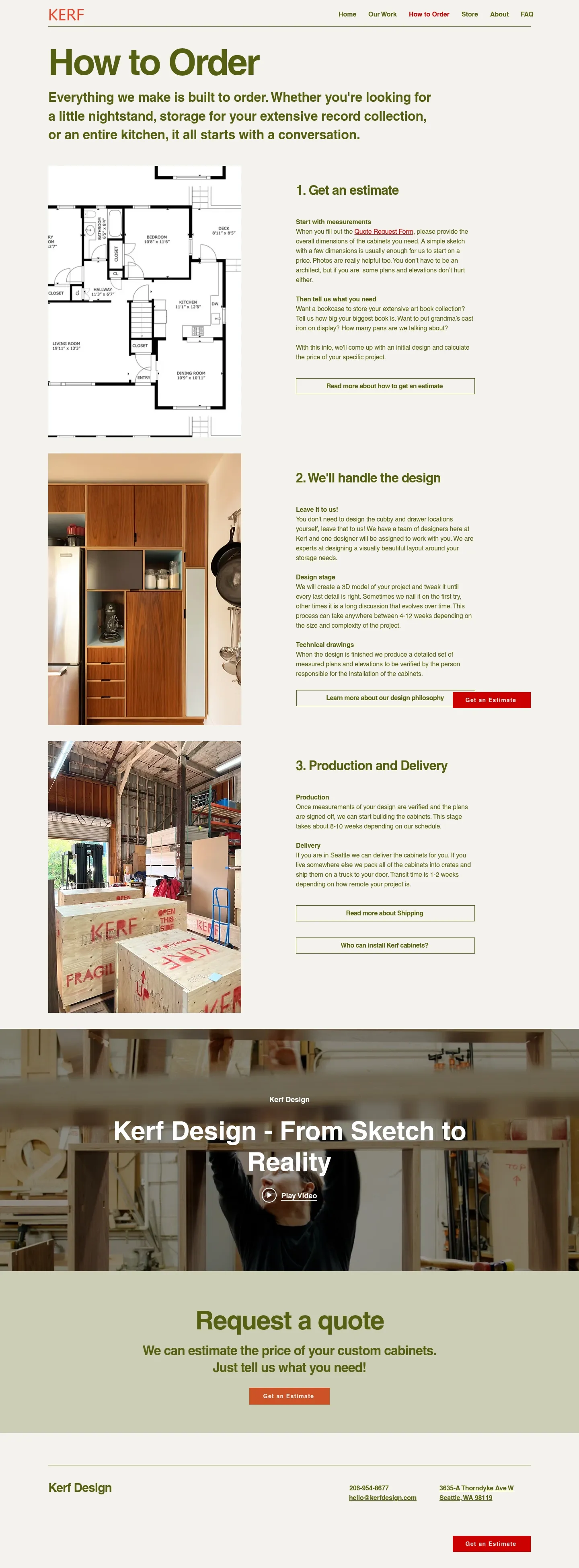Screenshot of Kerf Design at desktop width