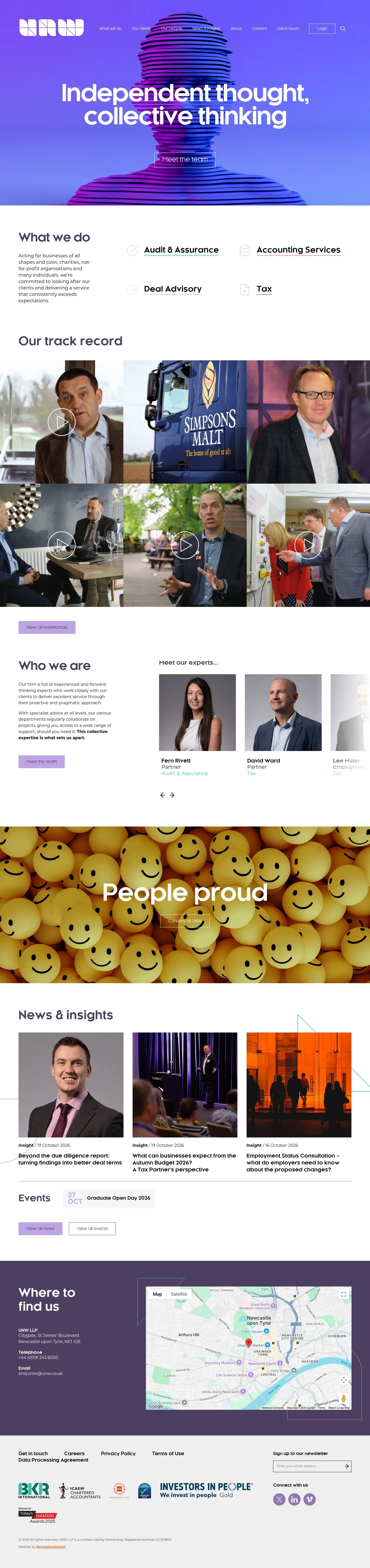 Screenshot of UNW at desktop width