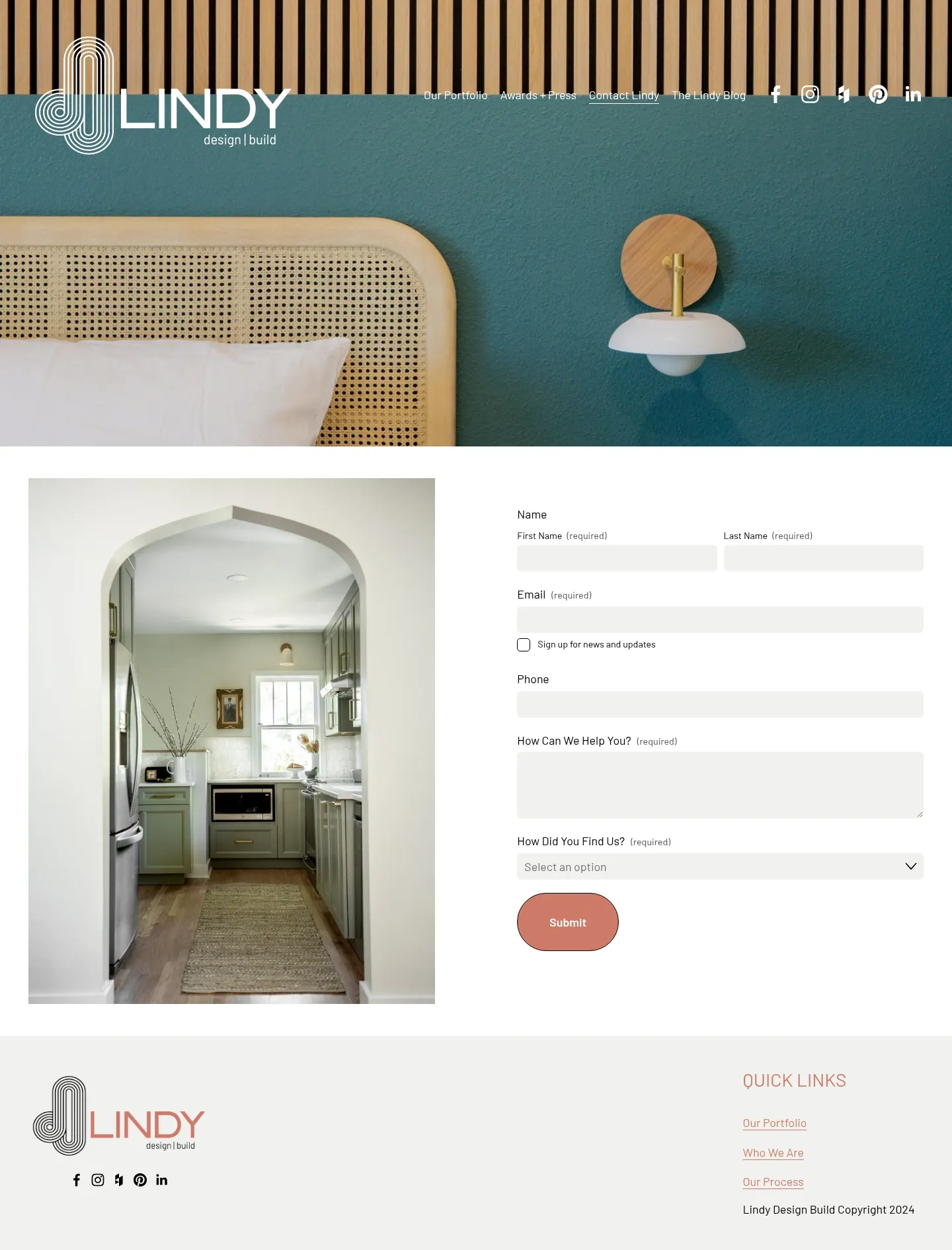 Screenshot of Lindy Design Build at desktop width