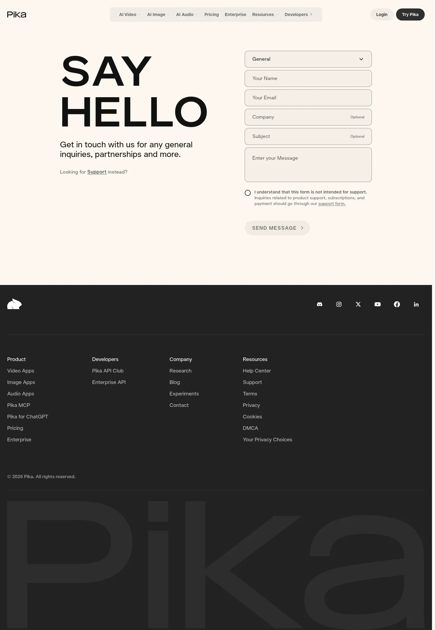 Screenshot of Pika at desktop width