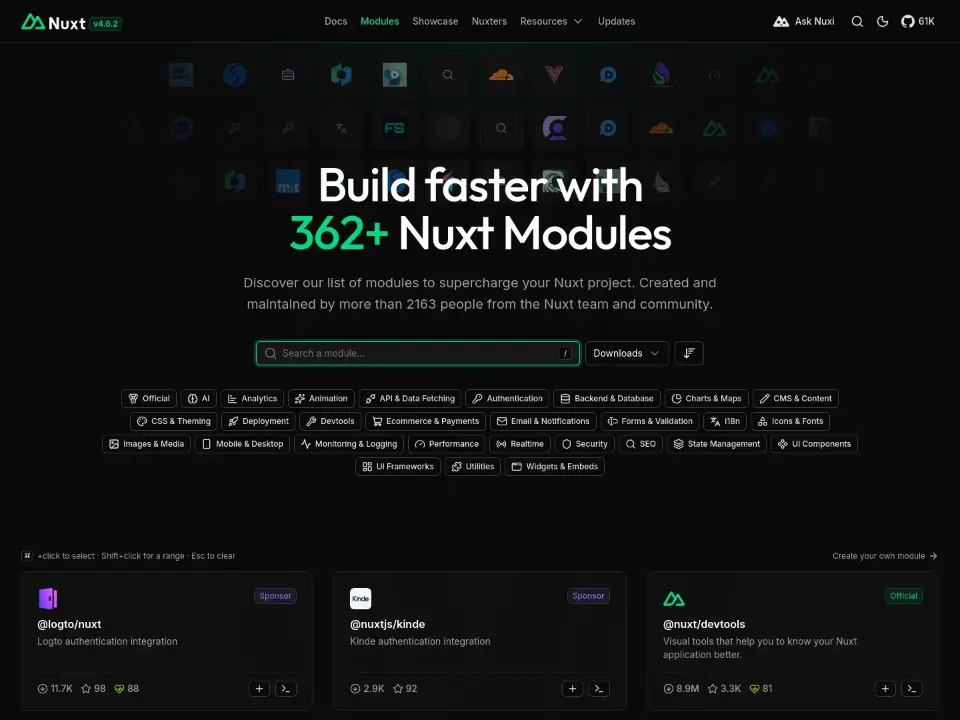 Nuxt: The Full-Stack Vue Framework — Landing page