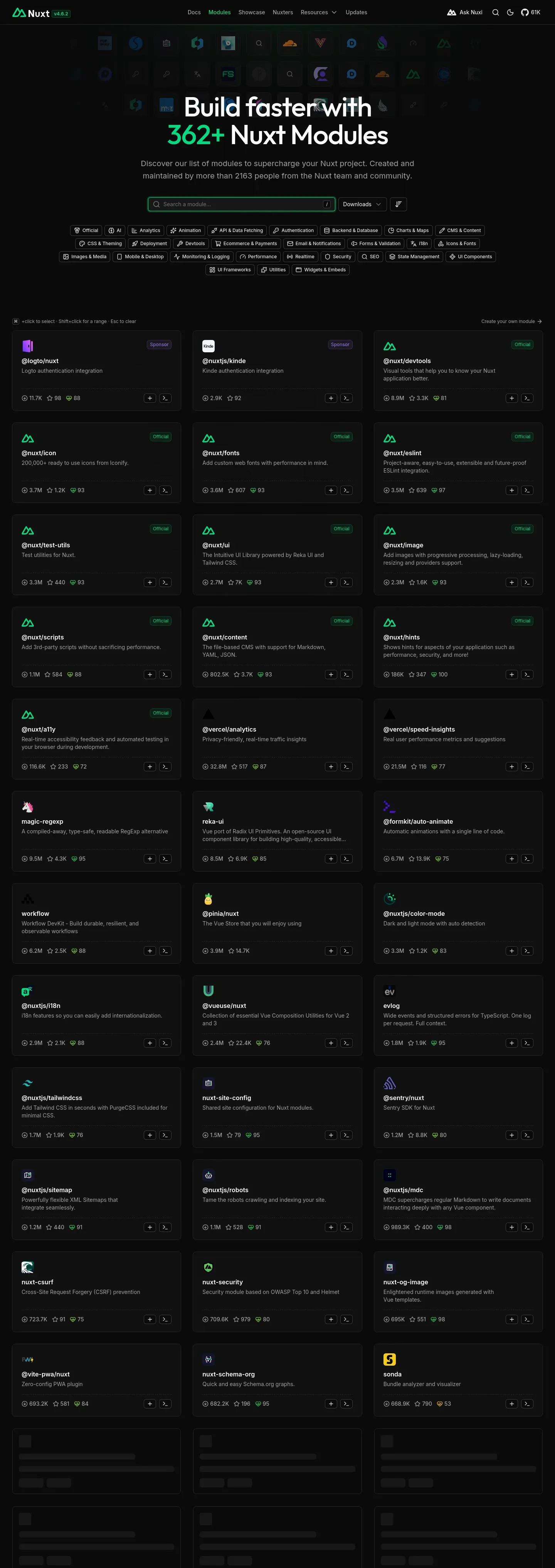 Screenshot of Nuxt: The Full-Stack Vue Framework at desktop width