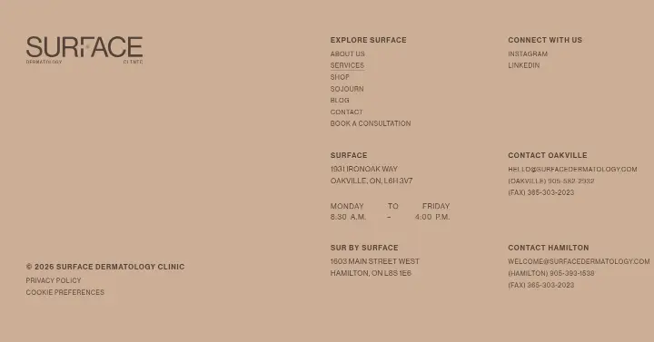 Footer on Surface Dermatology Clinic