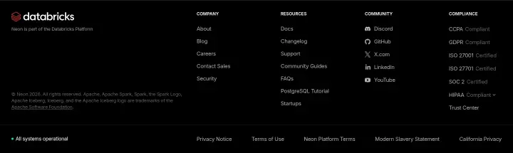 Footer on Neon