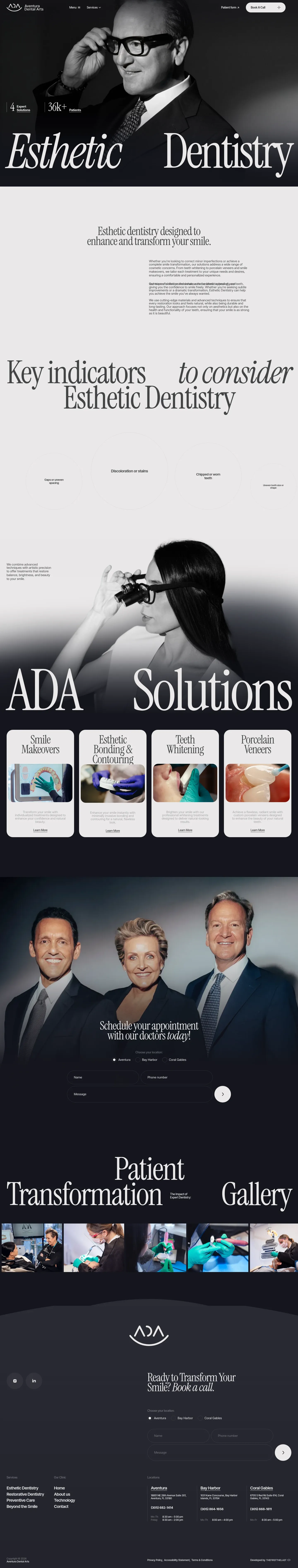 Screenshot of Aventura Dental Arts at desktop width