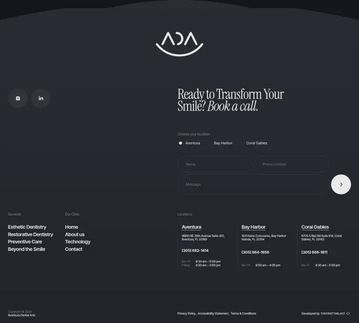 Footer on Aventura Dental Arts