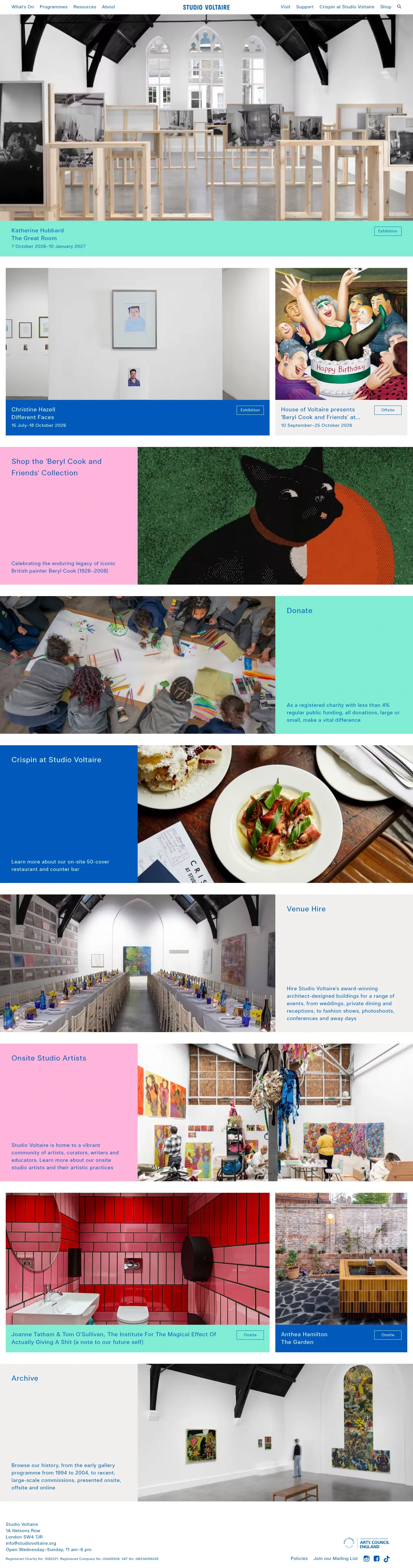 Screenshot of Studio Voltaire at desktop width