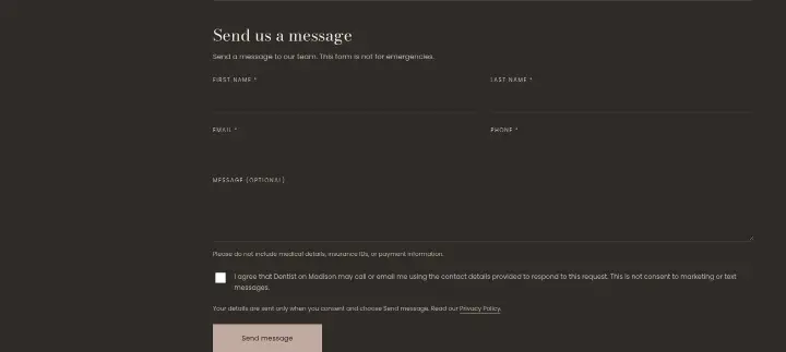 Send us a message on Dentist on Madison