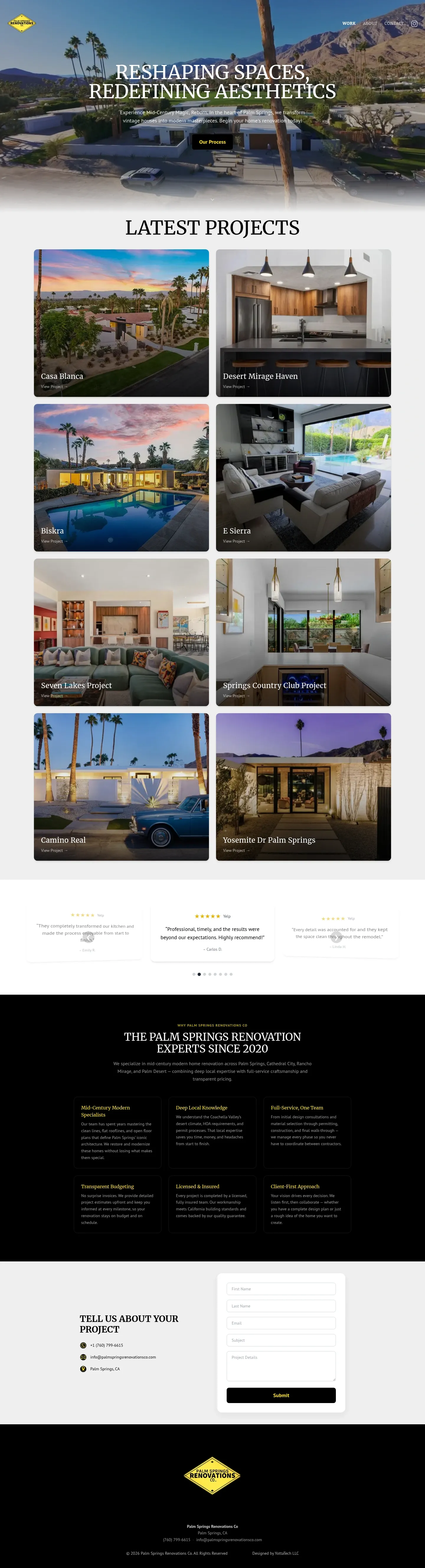 Screenshot of Palm Springs Renovations Co at desktop width
