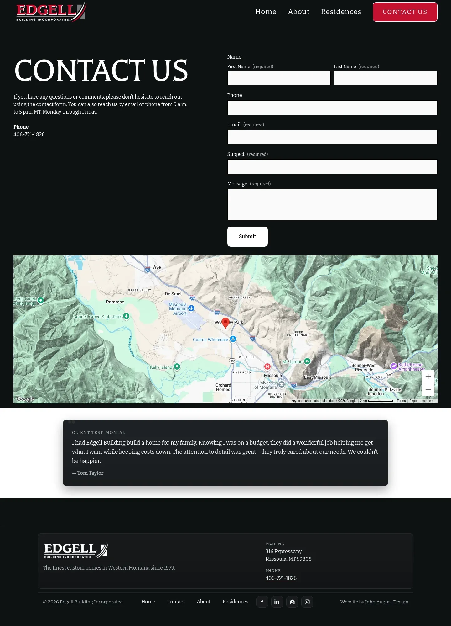 Screenshot of Edgell Building at desktop width