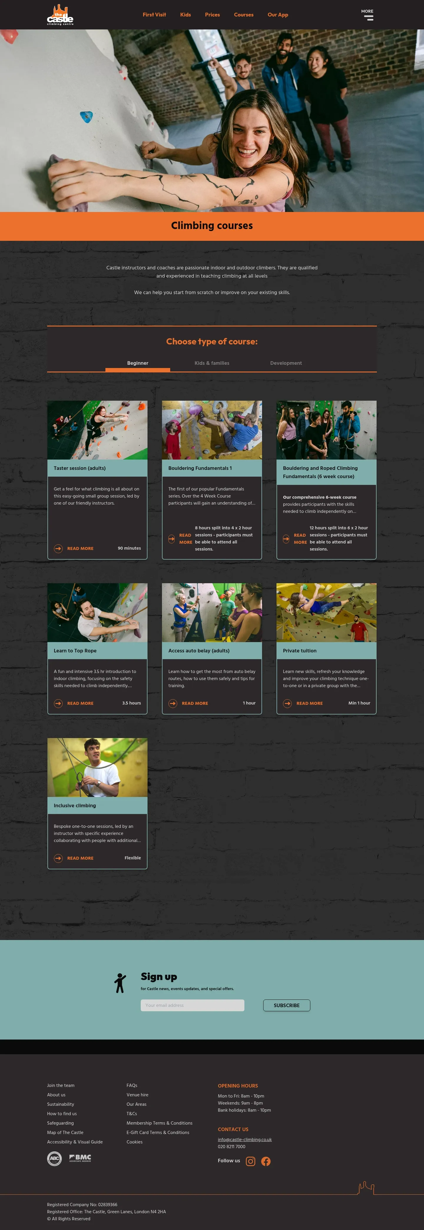 Screenshot of The Castle Climbing Centre at desktop width