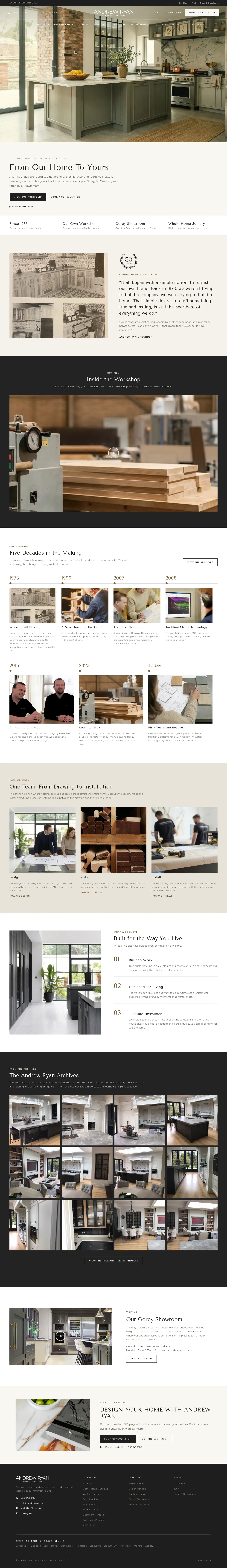 Screenshot of Andrew Ryan Bespoke Kitchens at desktop width