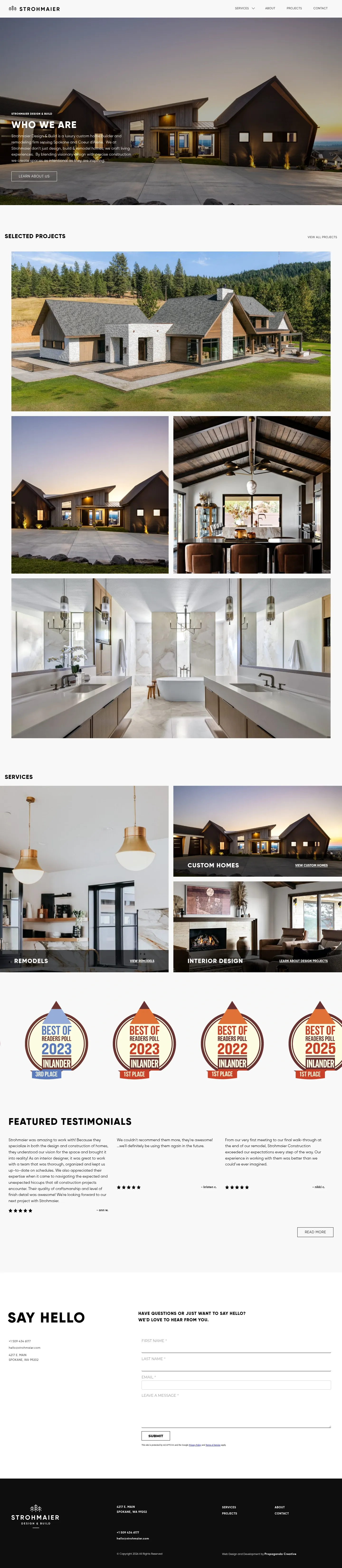 Screenshot of Strohmaier Design & Build at desktop width