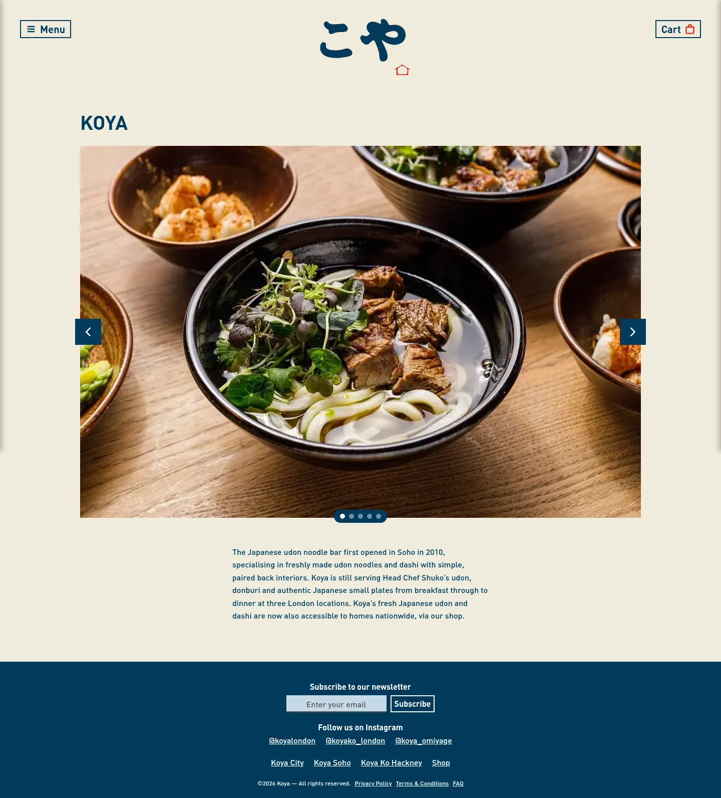 Screenshot of Koya at desktop width
