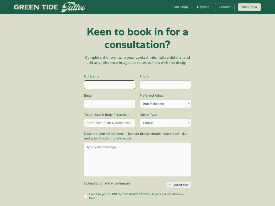 Green Tide Tattoo — Booking