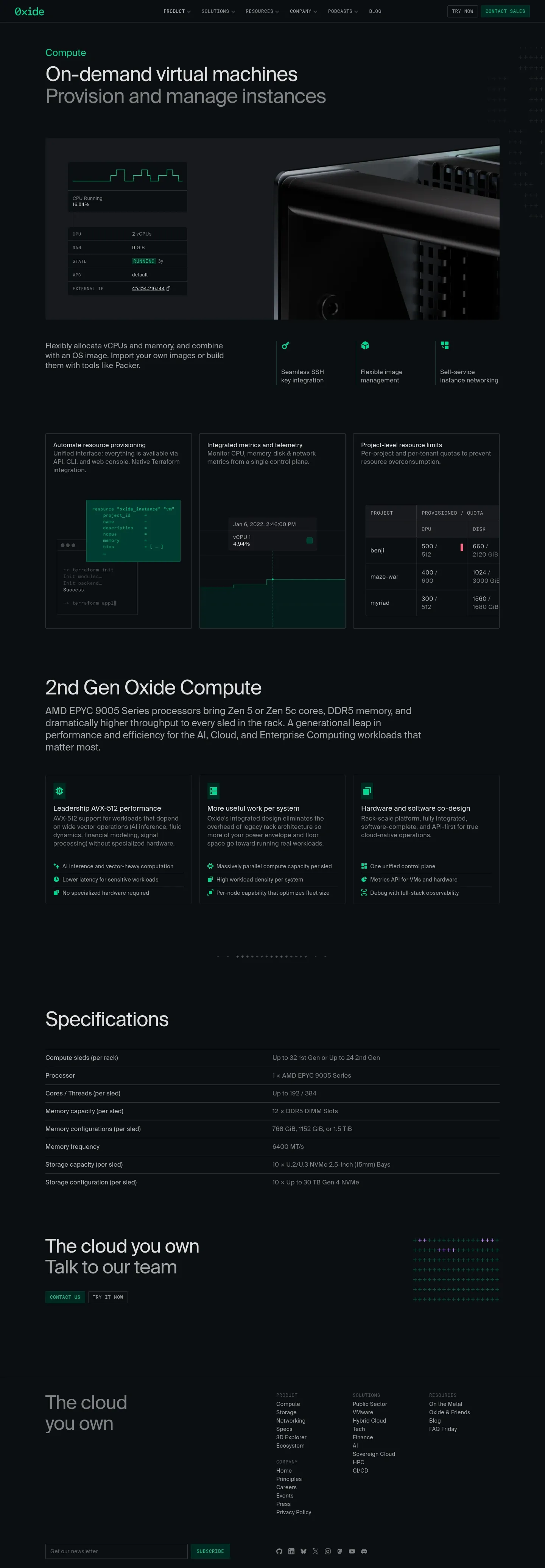 Screenshot of Oxide Computer at desktop width