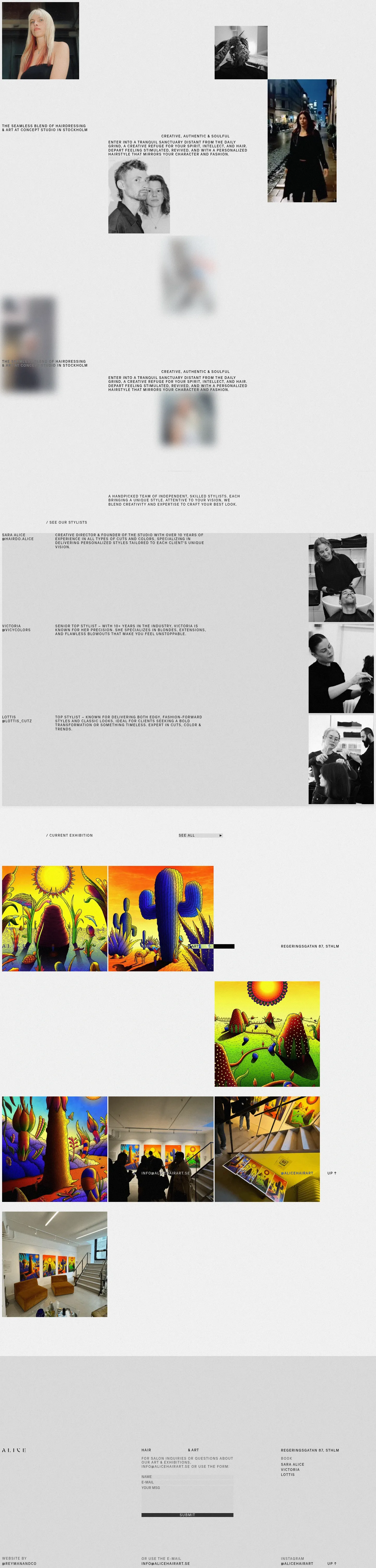 Screenshot of Alice Hair & Art at desktop width