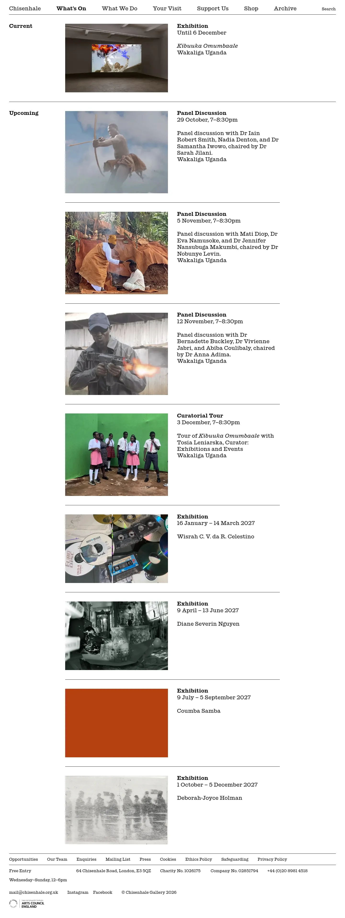 Screenshot of Chisenhale Gallery at desktop width