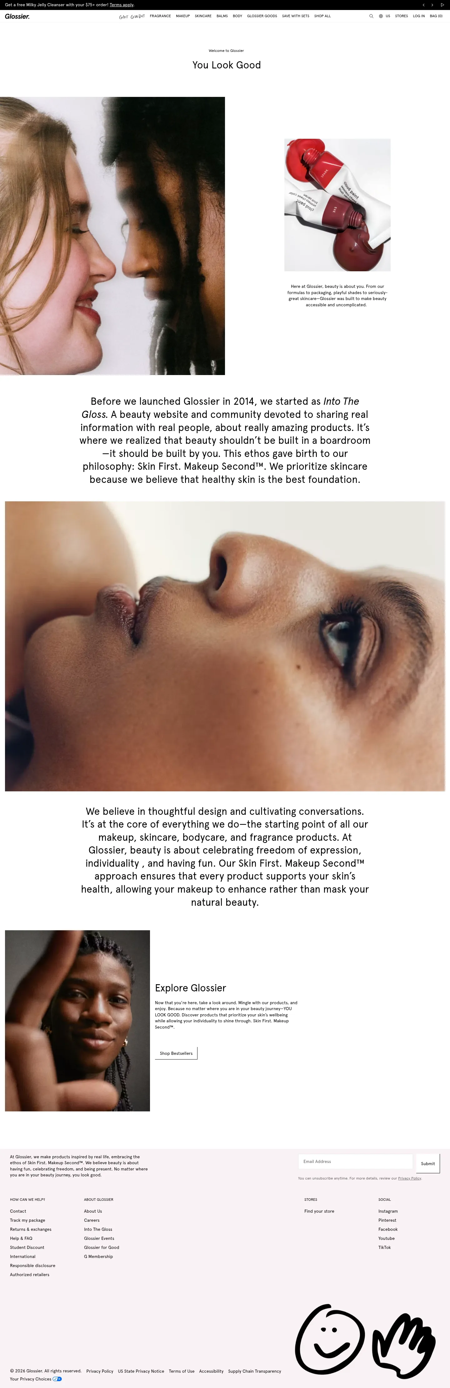Screenshot of Glossier at desktop width