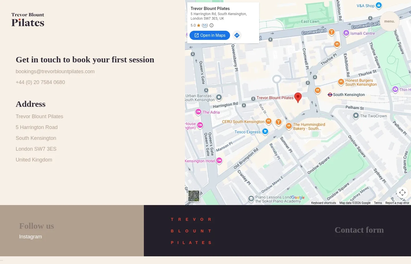Screenshot of Trevor Blount Pilates at desktop width