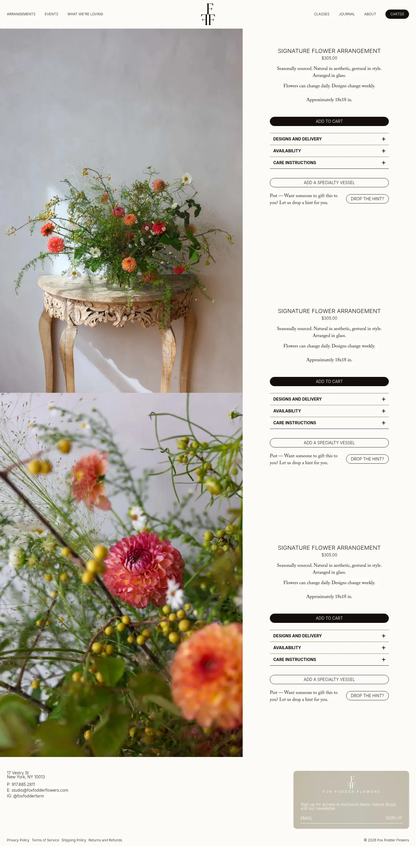 Screenshot of Fox Fodder Flowers at desktop width