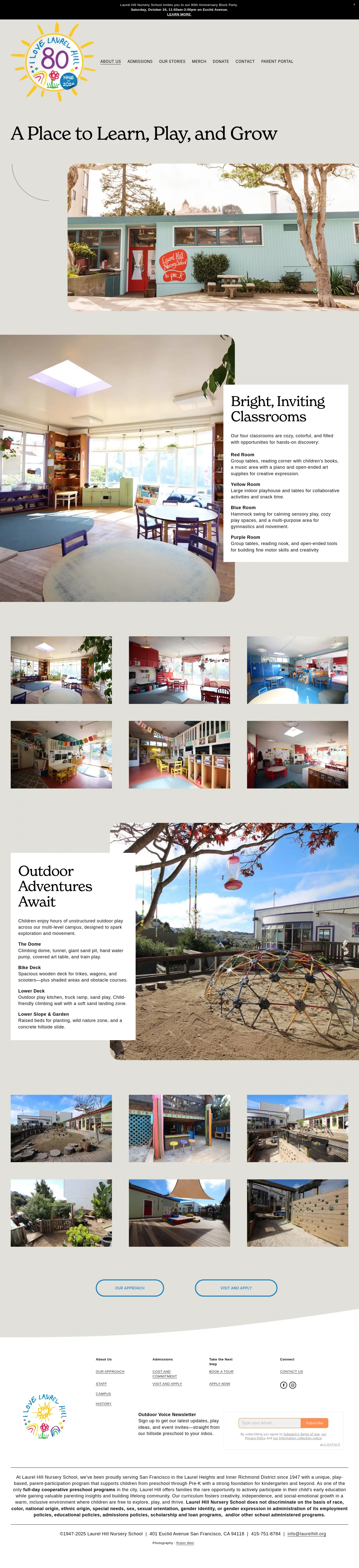 Screenshot of Laurel Hill Nursery School at desktop width
