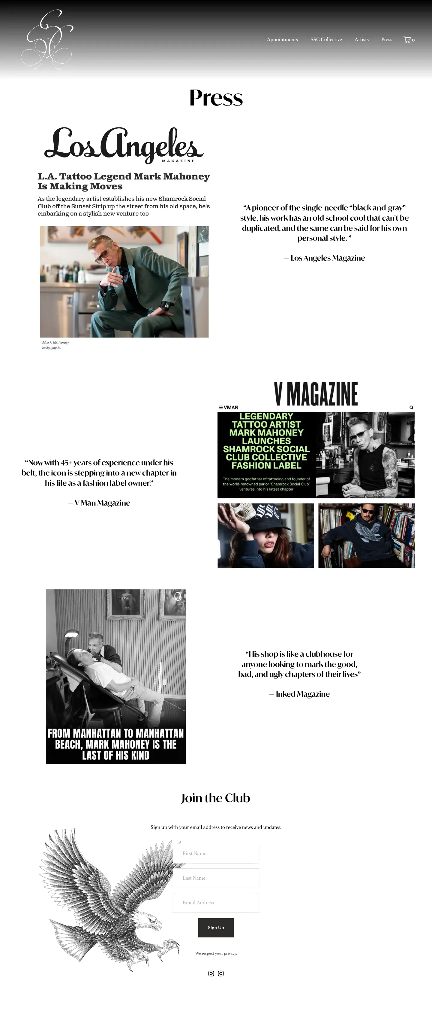 Screenshot of Shamrock Social Club at desktop width