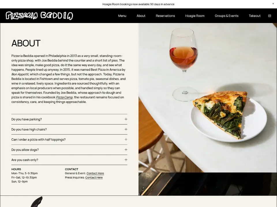 Pizzeria Beddia — About