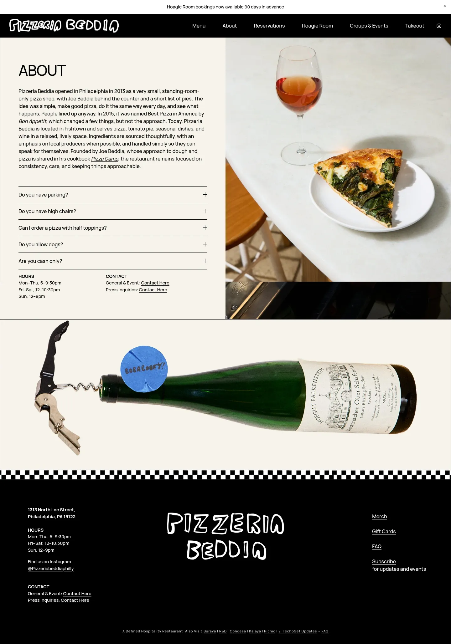 Screenshot of Pizzeria Beddia at desktop width