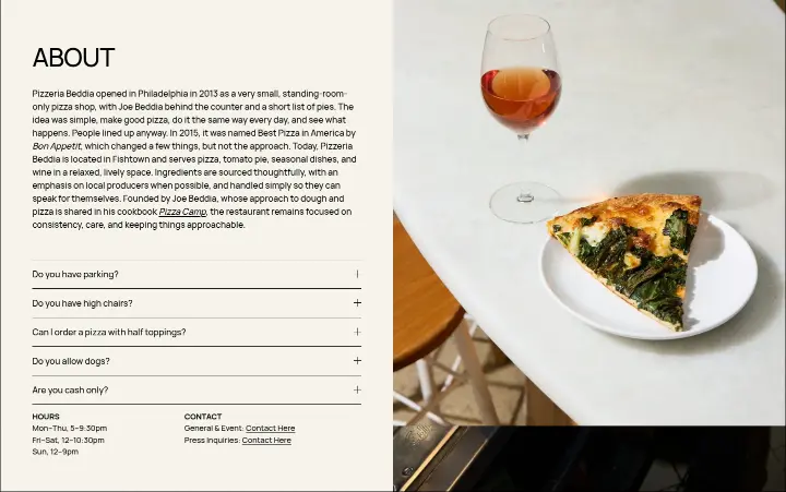 About on Pizzeria Beddia