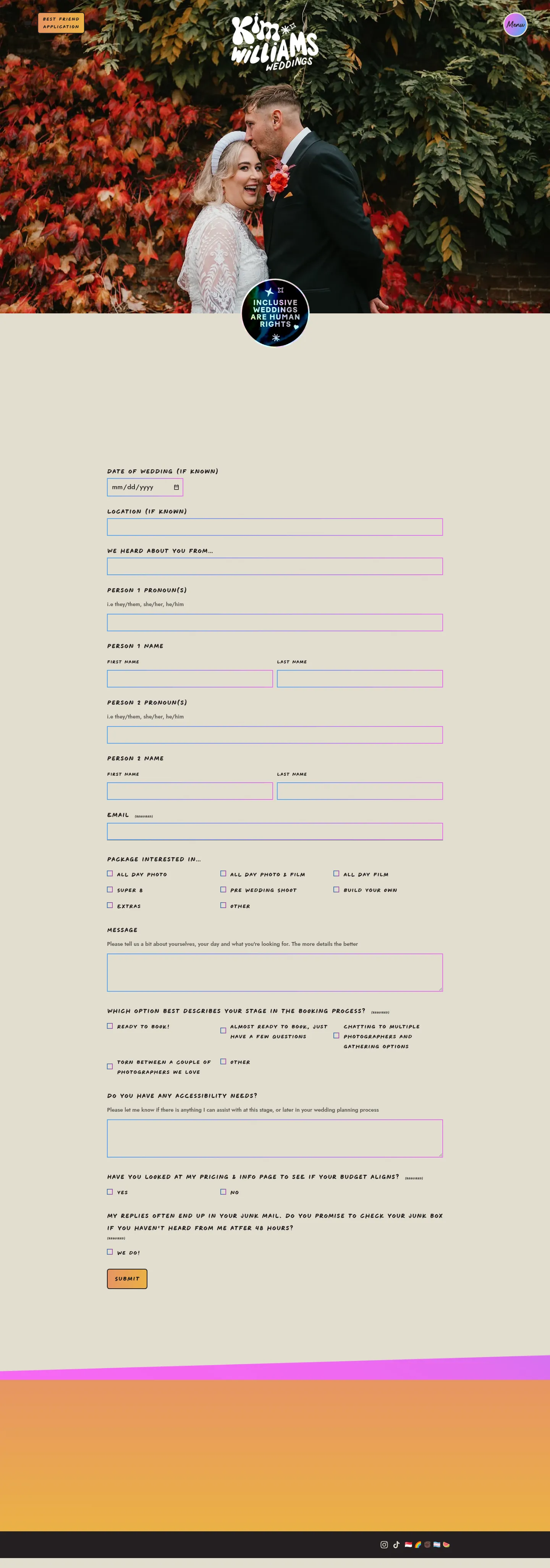 Screenshot of Kim Williams Weddings at desktop width