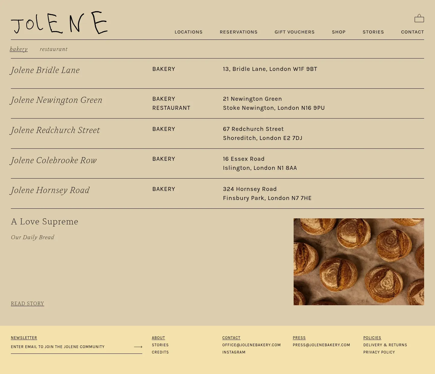 Screenshot of Jolene at desktop width
