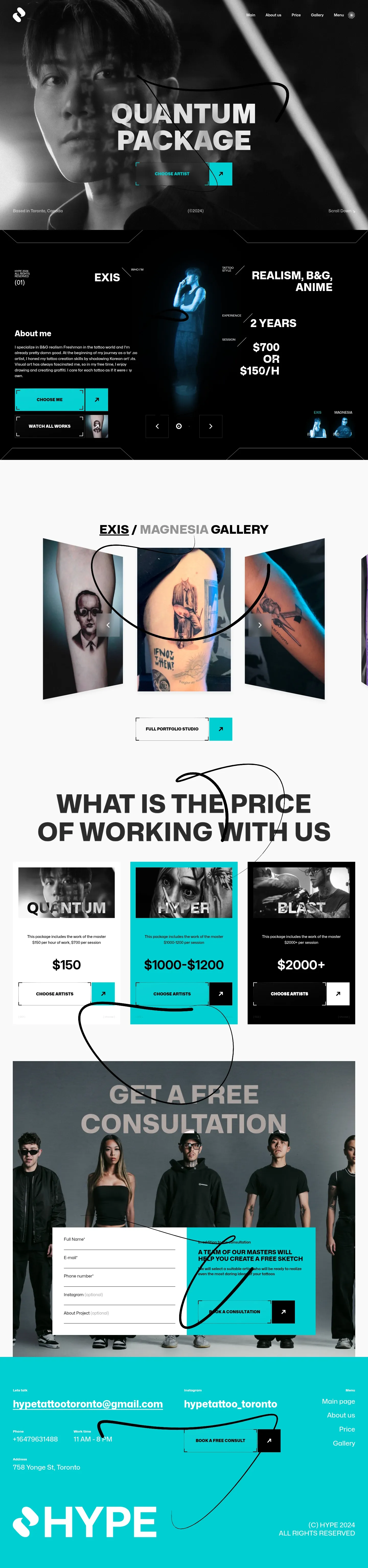 Screenshot of Hype Tattoo at desktop width
