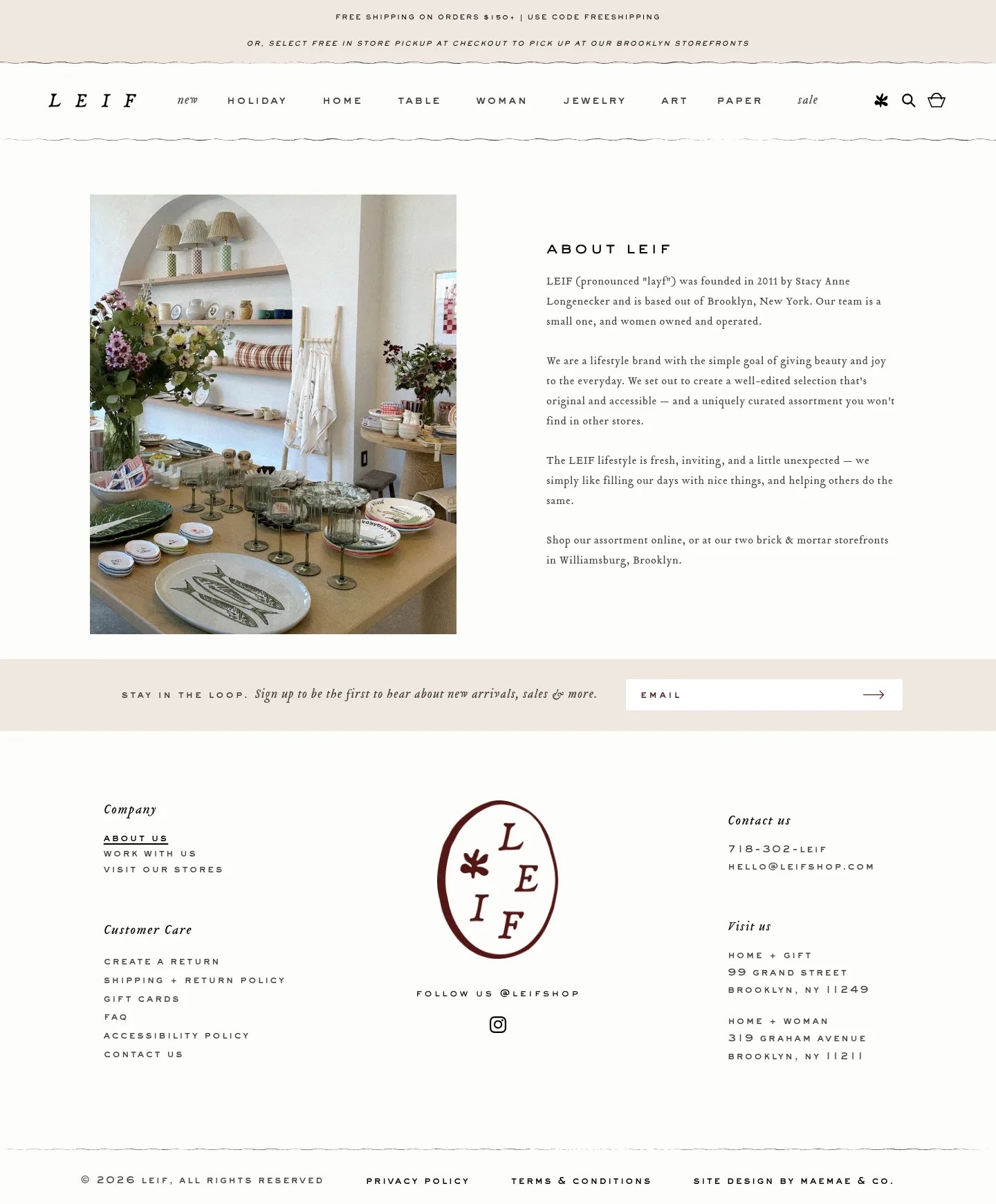 Screenshot of Leif at desktop width