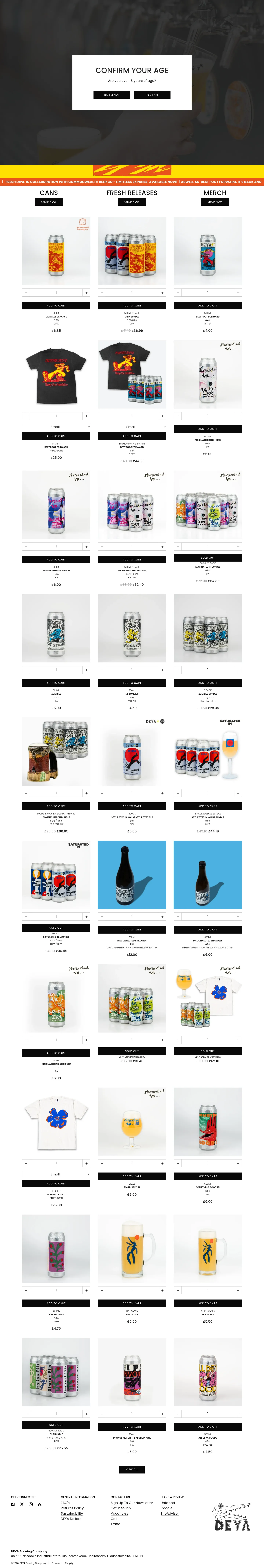 Screenshot of DEYA Brewing Company at desktop width