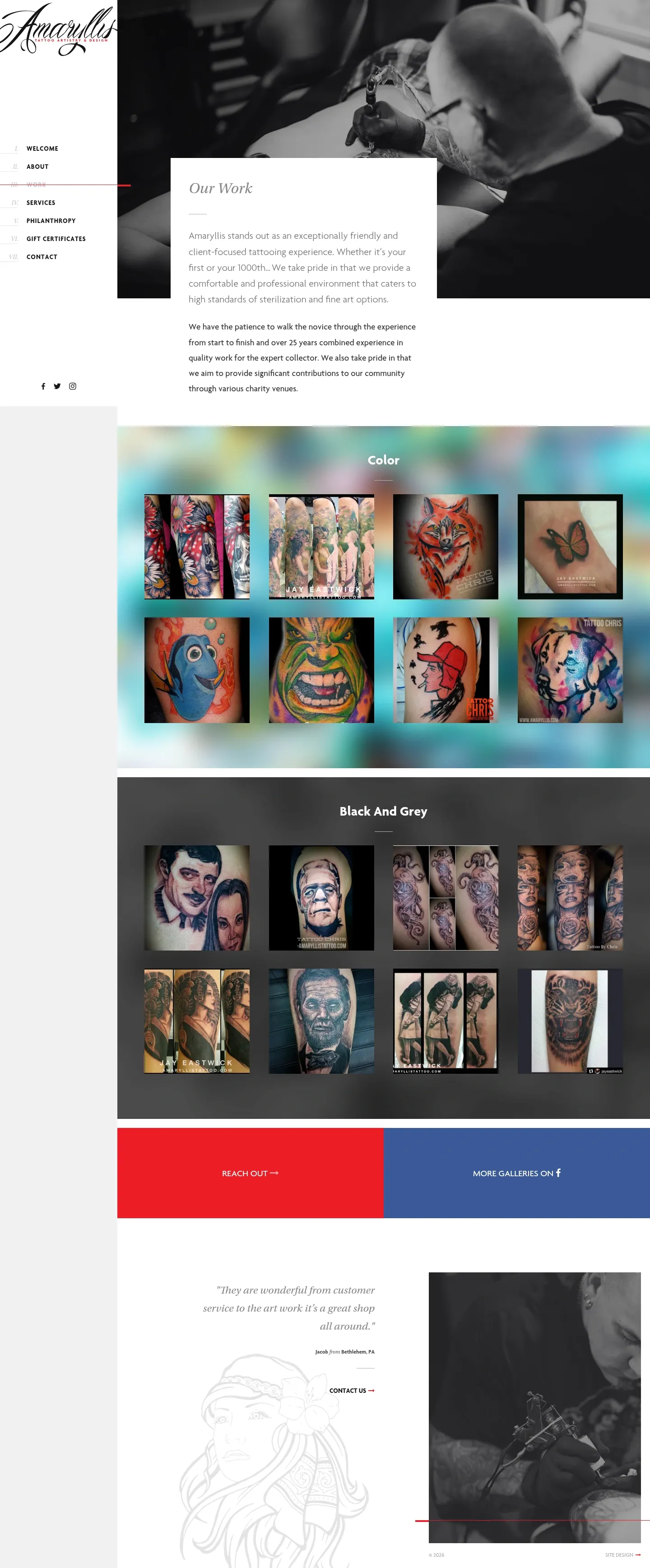 Screenshot of Amaryllis Tattoo Artistry & Design at desktop width