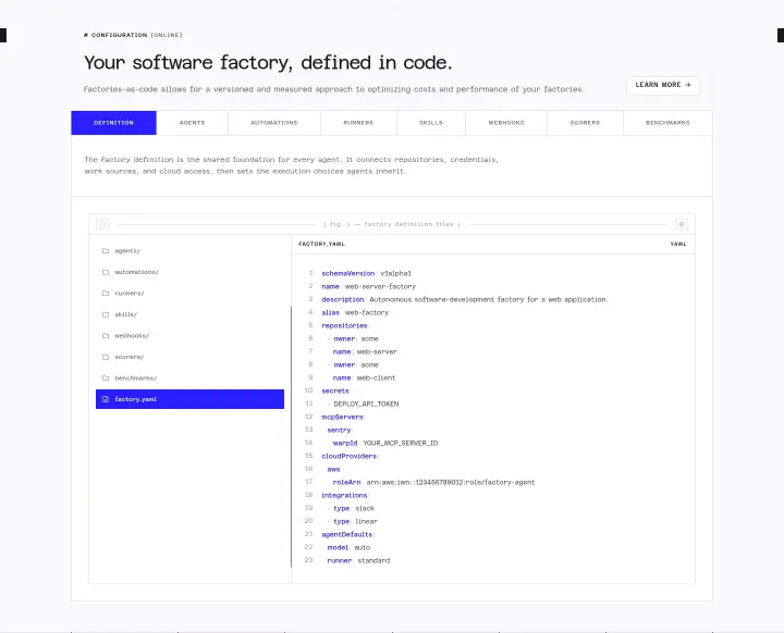 Your software factory, defined in code on Warp