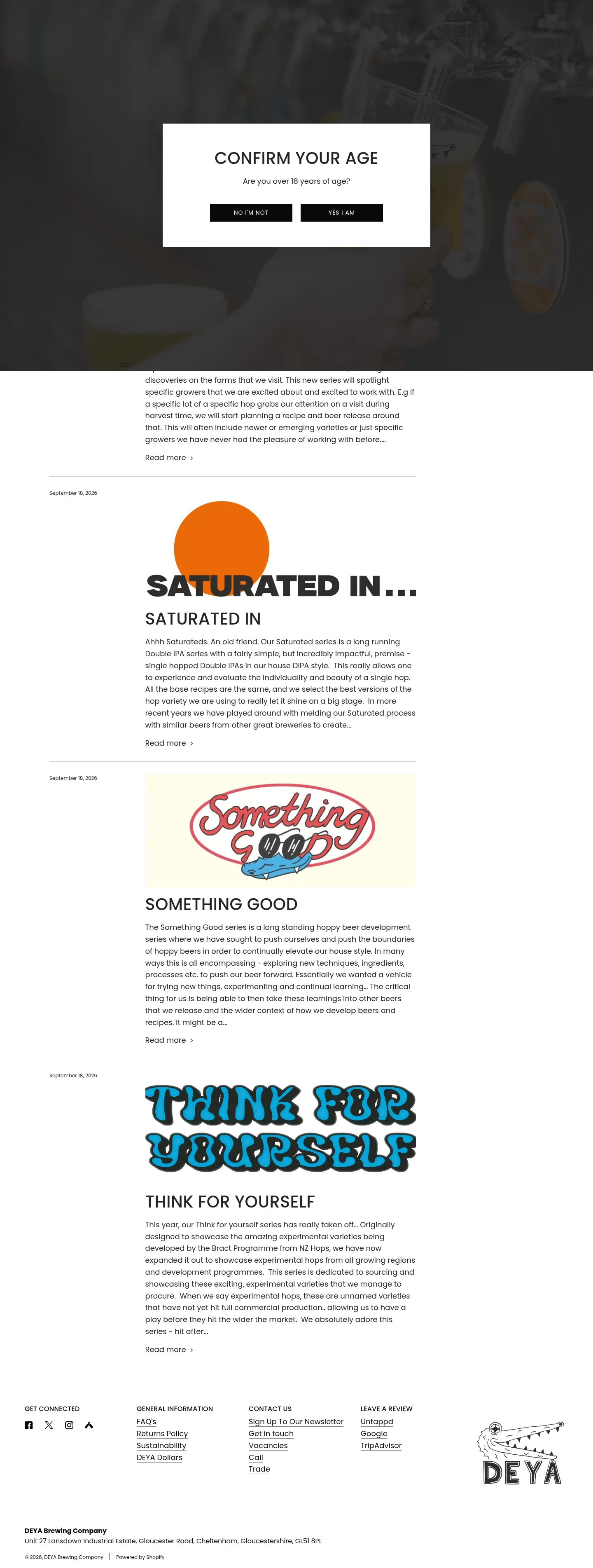 Screenshot of DEYA Brewing Company at desktop width