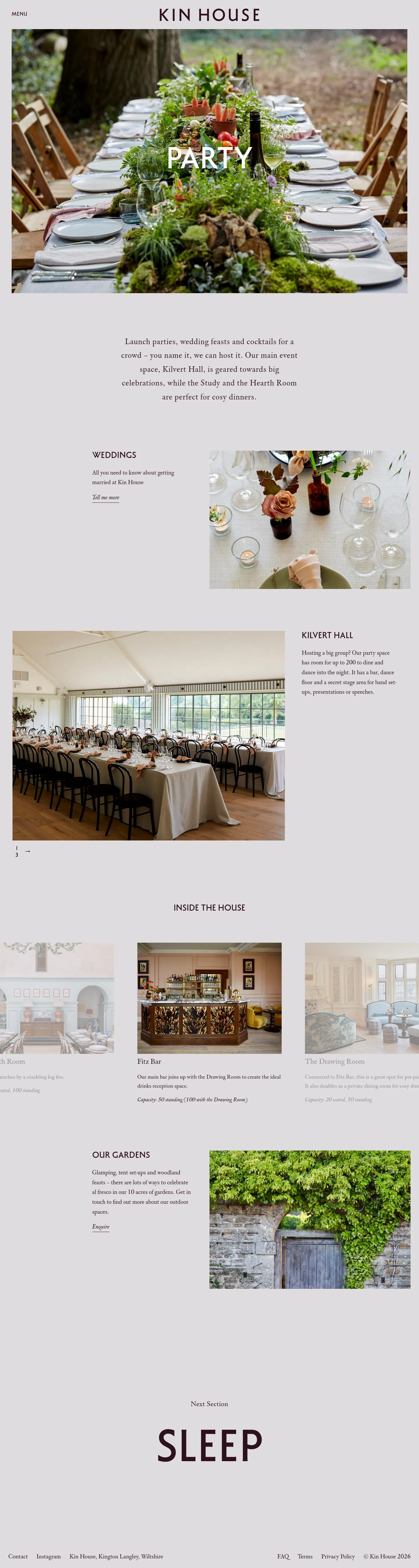 Screenshot of Kin House at desktop width