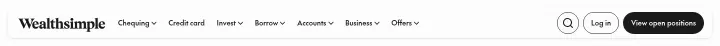 Navigation on Wealthsimple
