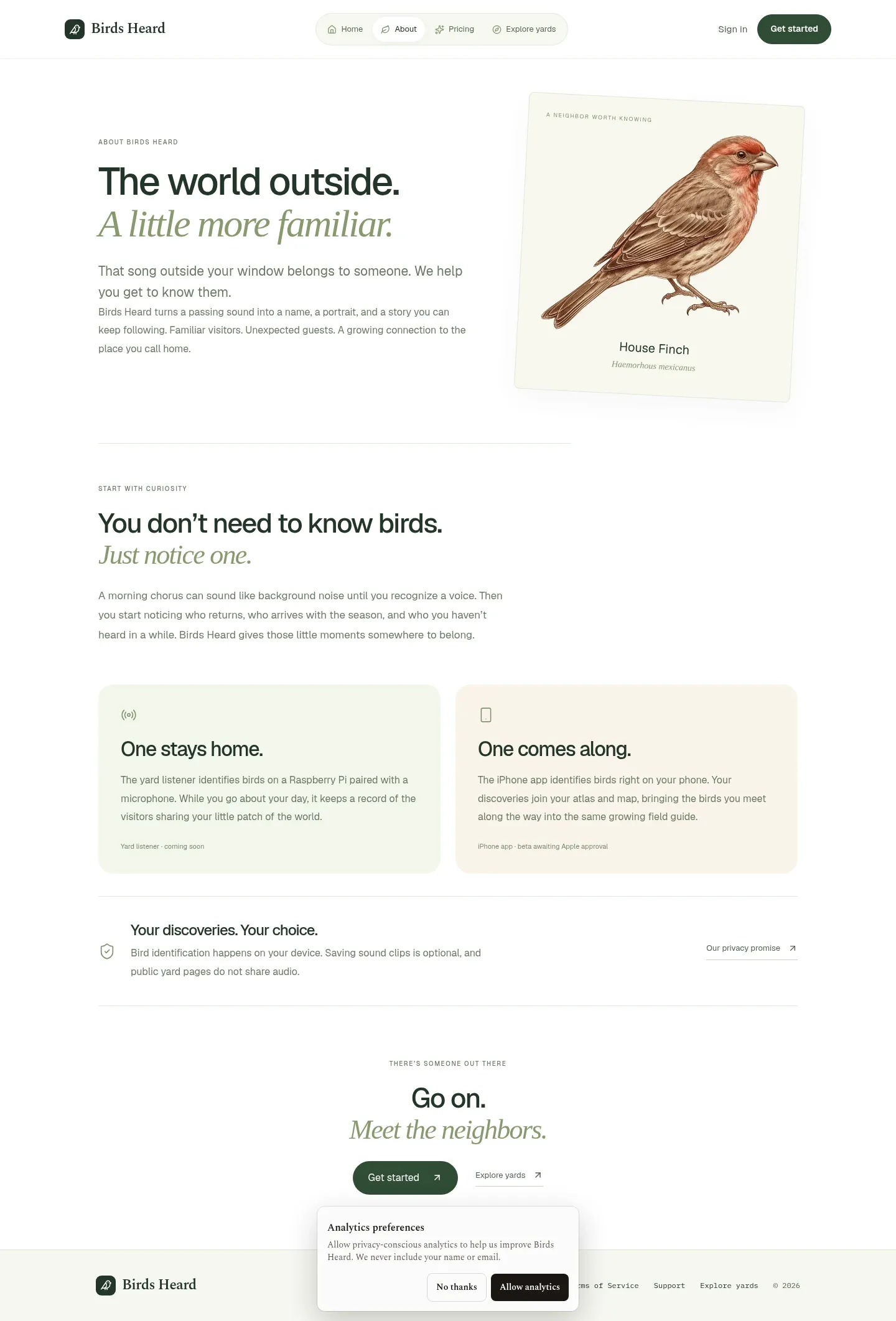 Screenshot of Identify Birds by Song & Meet Your Wild Neighbors at desktop width