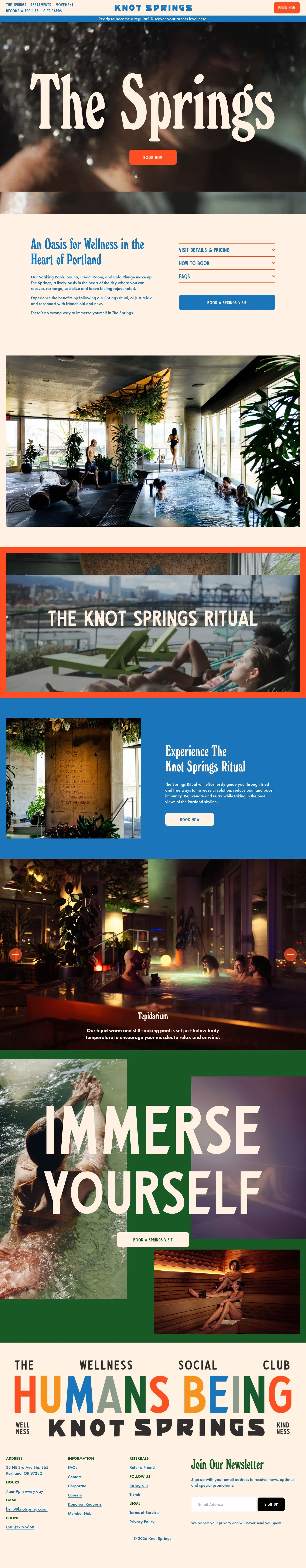 Screenshot of Knot Springs at desktop width