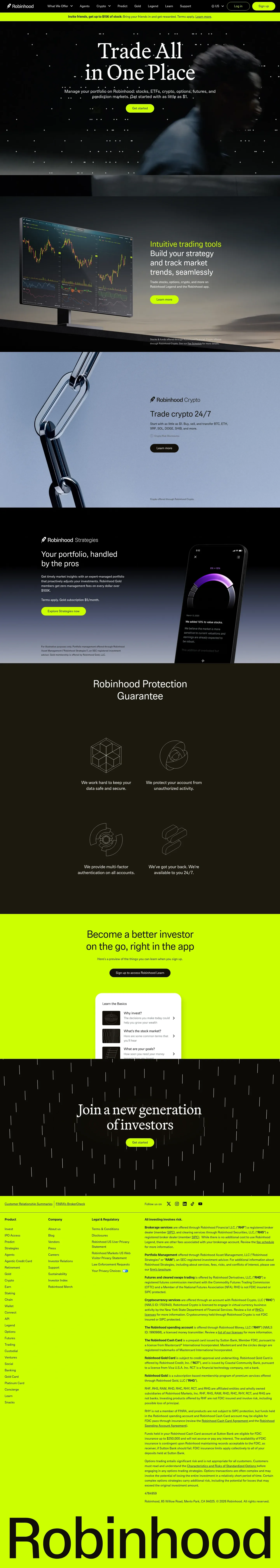 Screenshot of Robinhood at desktop width