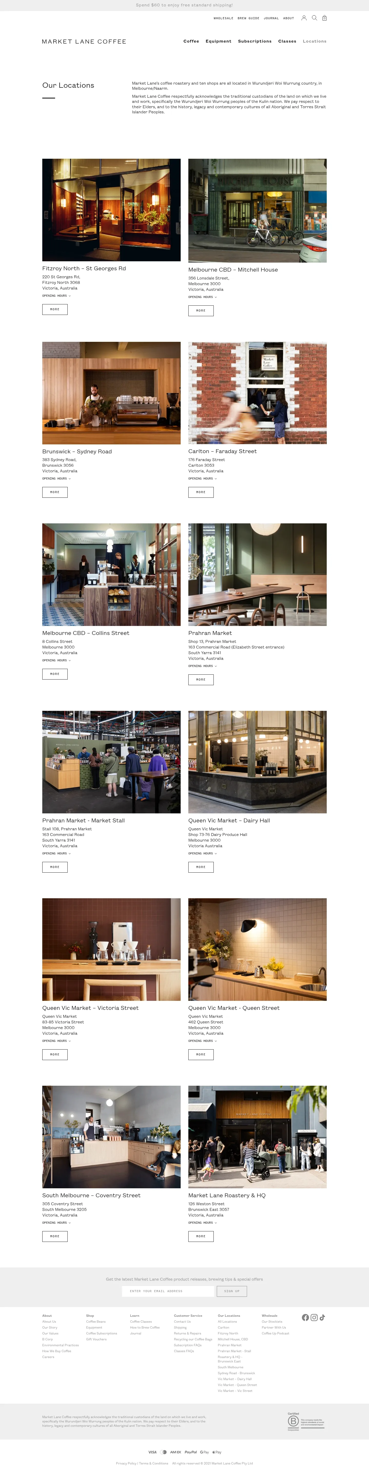 Screenshot of Market Lane Coffee at desktop width