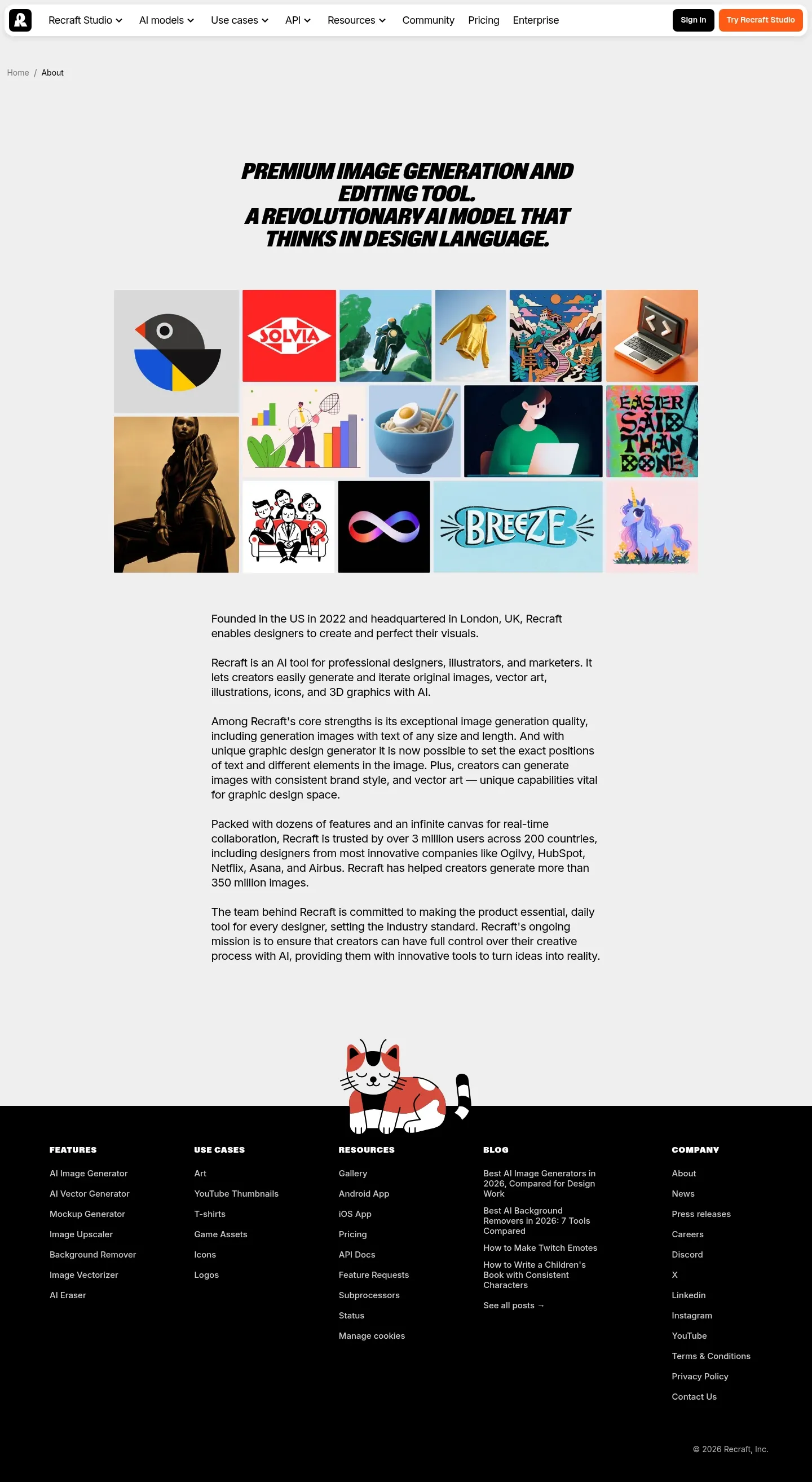 Screenshot of Recraft at desktop width