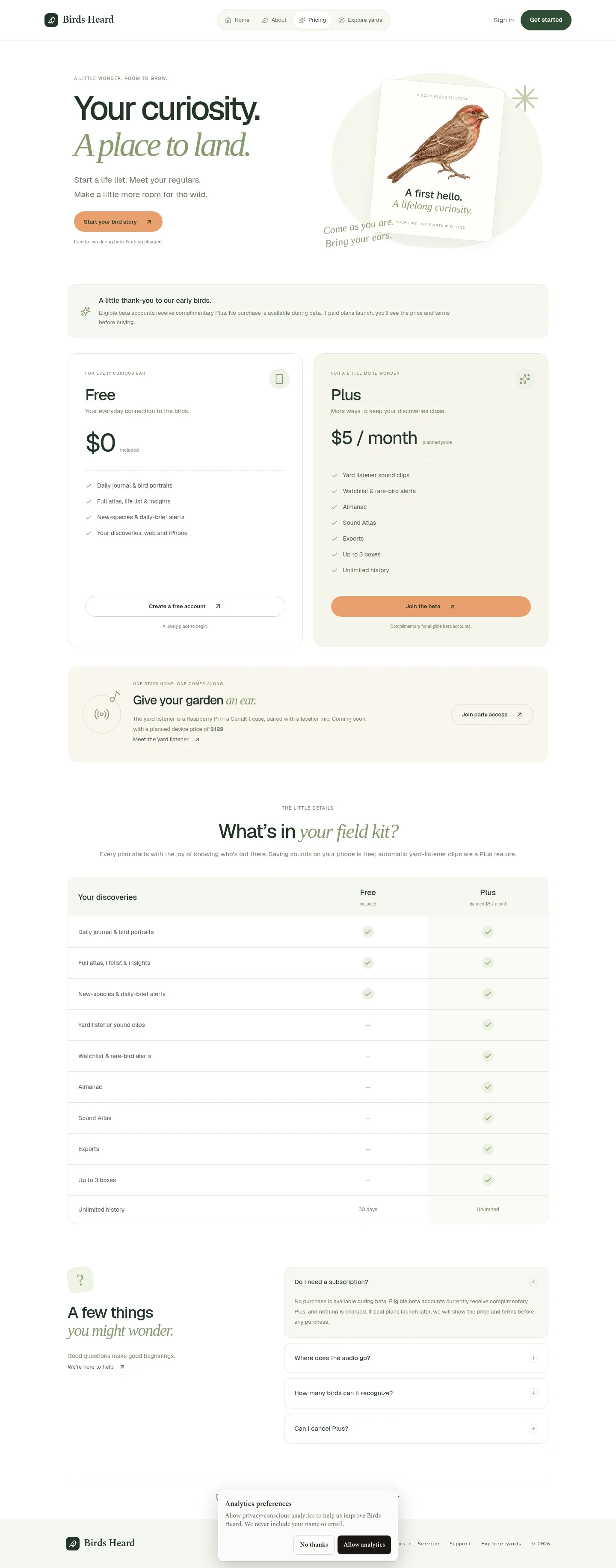 Screenshot of Identify Birds by Song & Meet Your Wild Neighbors at desktop width